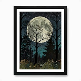 Full Moon In The Forest Style William Morris Art Print Art Print