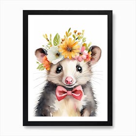 Baby Opossum Flower Crown Bowties Woodland Animal Nursery Decor (32) Result Art Print