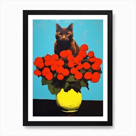 Hydrangea With A Cat 3 Pop Art  Art Print