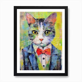 Pawsitively Fashionable; A Cat Oil Painted Elegance Art Print