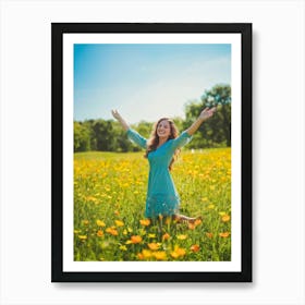 Adult Woman Basking In The Warmth Of The Golden Summer Sun Carefree And Relaxed In A Lush Park Sett (4) Art Print