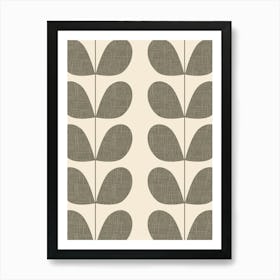 Mid Century Modern Leaf Print Grey Art Print