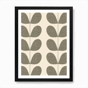 Mid Century Modern Leaf Print Grey Art Print