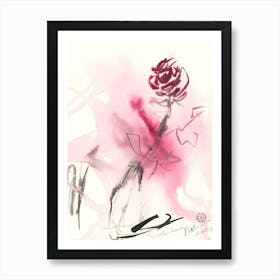 Red Rose In A Vase - hand painted vertical ed pink magenta floral flower Art Print