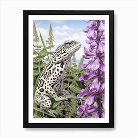 Leopard Frog Botanical Purple 1 Art Print