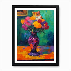 Statice With A Cat 1 Fauvist Style Painting Art Print