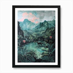 Dinosaur In A Paradise Landscape Painting 1 Art Print