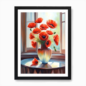 Vase of Poppies in a Sunlit Window Art Print