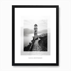 Poster Of Budva, Montenegro, Black And White Old Photo 1 Art Print