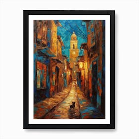 Painting Of Marrakech With A Cat In The Style Of Expressionism 3 Art Print