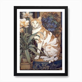 Iris With A Cat 4 Art Nouveau Style Art Print