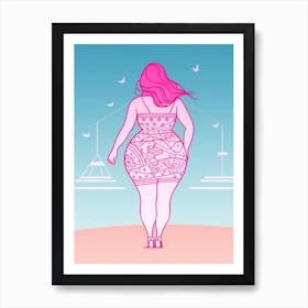 Body Positivity Line Drawing Bright Pink 3 Art Print