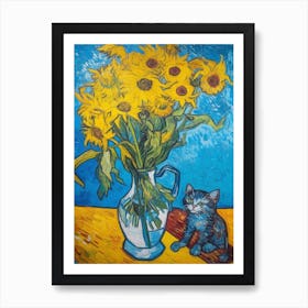 Still Life Of Iris With A Cat 3 Art Print