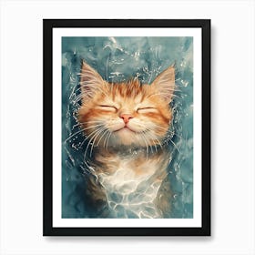 Happy Orange Cat Floating on Water 1 Art Print