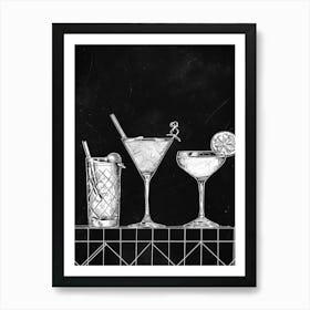 Black & White Cocktail Selection Illustration Art Print