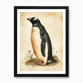 Adlie Penguin Zavodovski Island Vintage Botanical Painting 1 Art Print