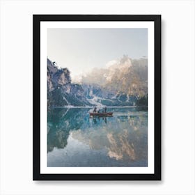 Three People In A Boat In An Icy Lake Oil Painting Landscape Art Print