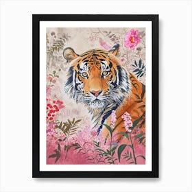 Floral Animal Painting Siberian Tiger 4 Art Print