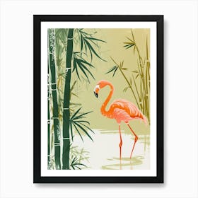 Lesser Flamingo And Bamboo Minimalist Illustration 4 Art Print