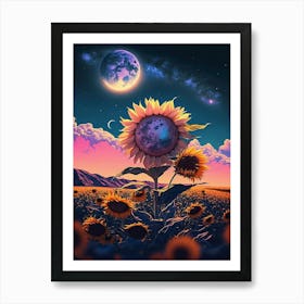 Sunflowers In The night Sky Art Print