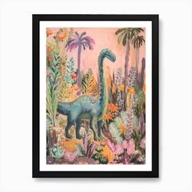 Dinosaur In The Floral Garden 2 Art Print