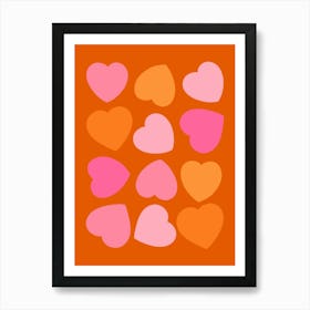 Preppy Hearts Pattern Pink and Orange Art Print