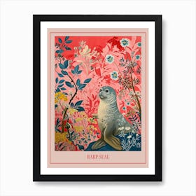 Floral Animal Painting Harp Seal 1 Poster Art Print