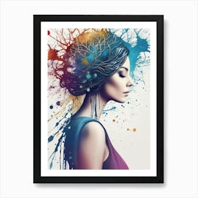 Portrait Of A Woman Silhouette Watercolor Splash Art Print