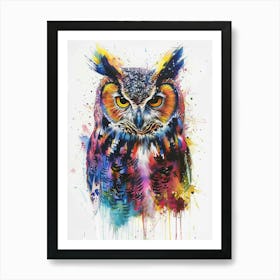 Owl Colourful Watercolour 2 Art Print