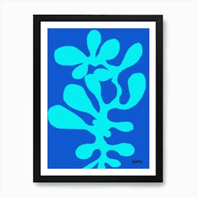 Funky Turquoise Flower on Blue 1 Art Print