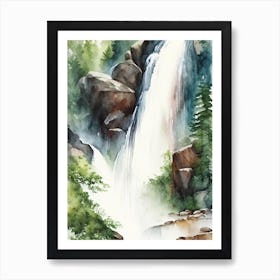 Sutherland Falls, United States Water Colour  (2) Art Print