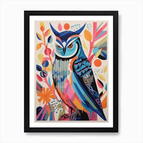 Colourful Scandi Bird Great Horned Owl 2 Art Print