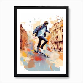Skateboarding In Paris, France Drawing 4 Art Print