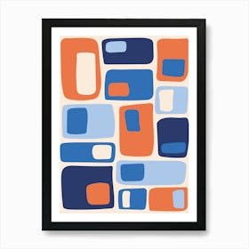 Mid Century Funky Geometric Shapes Orange and Blue Art Print