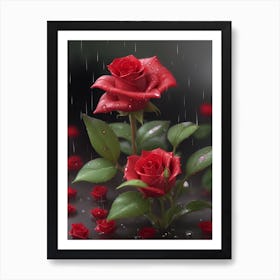 Red Roses At Rainy With Water Droplets Vertical Composition 36 Art Print