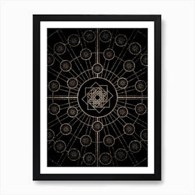 Geometric Glyph Radial Array in Glitter Gold on Black n.0214 Art Print