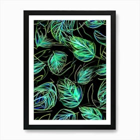 Neon Leaves Art Print