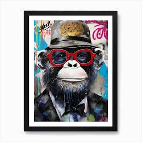 Monkey Wearing Hat Glasses Is We Art Print