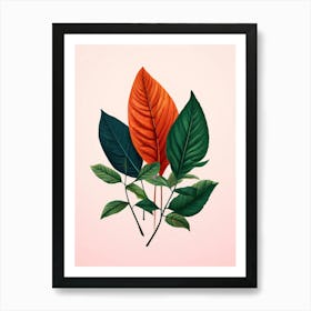 Three Leaves On A Pink Background Art Print