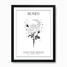 Roses And The Moon Line Drawing 4 Poster Art Print