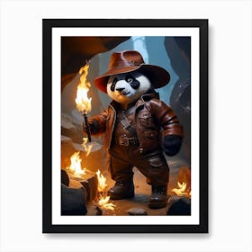 Explorer Panda Searching For Treasures Of Pirates Art Print