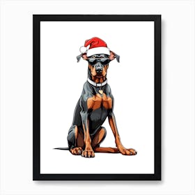 Christmas Doberman Dog Art Print