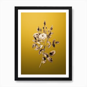 Gold Botanical Mossy Pompon Rose on Mango Yellow Art Print