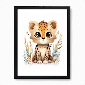 Watercolour Jungle Animal Baby Jaguar 2 Art Print
