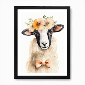 Baby Blacknose Sheep Flower Crown Bowties Animal Nursery Wall Art Print (27) Art Print