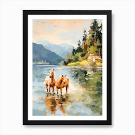 Horses Painting In Bled, Slovenia 2 Art Print