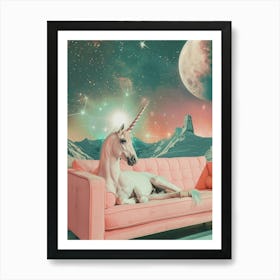 Unicorn In Space Lounging On A Sofa Art Print