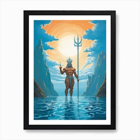  A Retro Poster Of Poseidon Holding A Trident 7 Art Print