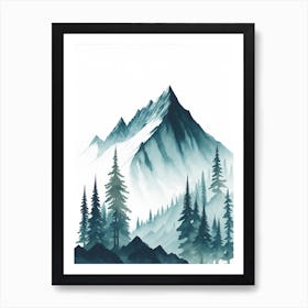 Mountain And Forest In Minimalist Watercolor Vertical Composition 76 Art Print