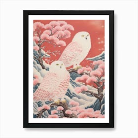 Vintage Japanese Inspired Bird Print Snowy Owl 3 Art Print